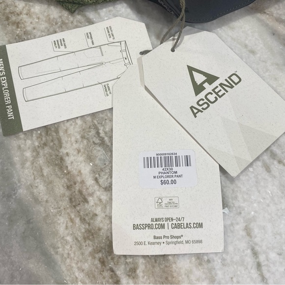 Ascend Explorer Water Resistant Pants Men's 42x30 Phantom Gray Bass Pro NWT - Picture 13 of 16